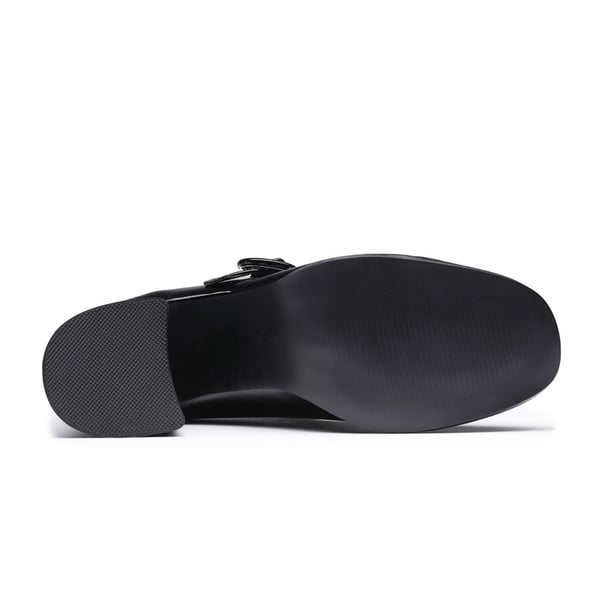 Chunky Mary Jane Pumps - BRIGHT BLACK - 5